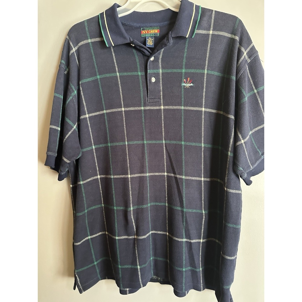 Vtg Ivy Crew Polo Shirt Men Large Plaid Short Sleeve Preppy Size XL
